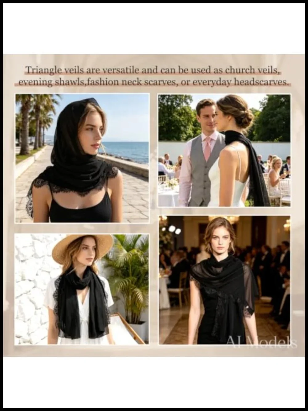 Chiffon Lace Veil Scarf Mantilla Church Prayer Wrap Shawl Rectangle Bridal Head